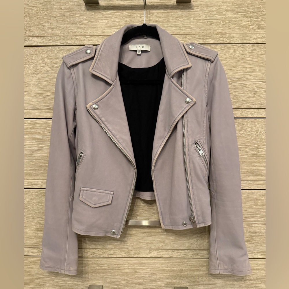 IRO Ashville Lamb Leather Biker Jacket in Lilac